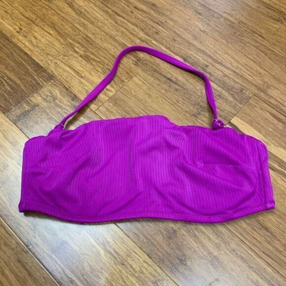 Shade & Shore Womens Ribbed Bandeau Underwire Bikini Top Lotus Purple - Size 34C